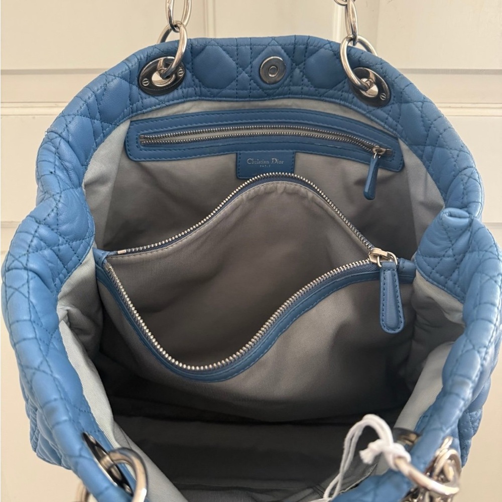 Authentic Dior Quilted Lambskin Leather shoulder /Tote bag -Blue w/COA - Picture 6 of 11